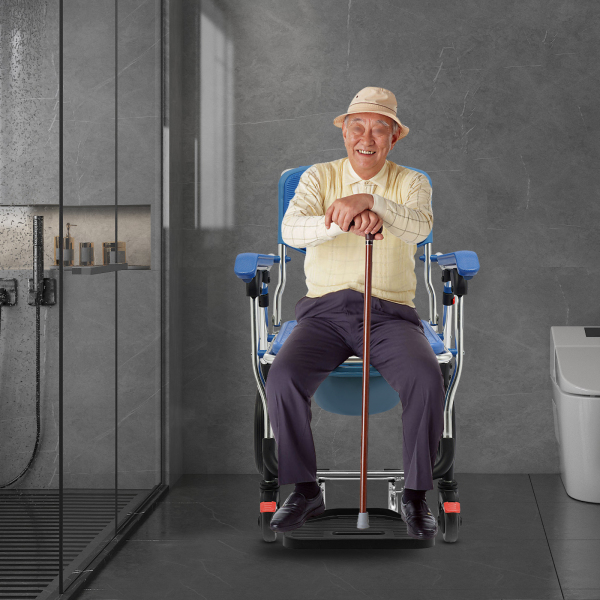 Klappbarer Dusch-Toilettenrollstuhl, Beistell-Toilettenstuhl, Duschrollstuhl mit Armlehnen und Rückenlehne, Duschstuhl mit Rädern