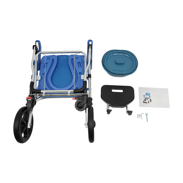 Klappbarer Dusch-Toilettenrollstuhl, Beistell-Toilettenstuhl, Duschrollstuhl mit Armlehnen und Rückenlehne, Duschstuhl mit Rädern Klappbarer Dusch-Toilettenrollstuhl, Beistell-Toilettenstuhl, Duschrollstuhl mit Armlehnen und Rückenlehne, Duschstuhl mit Rädern