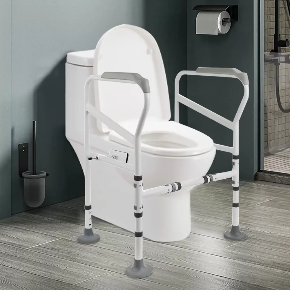 CNCEST Toilettenstützrahmen WC-Stützrahmen Verstellbare Höhe Toilette Aufstehhilfe Mit Große Rutschfeste Matten