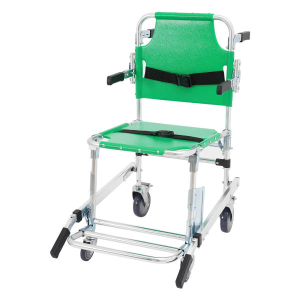 Grüner 4-Rad-Treppenstuhl mit Fußstütze, zusammenklappbarer Evakuierungsstuhl – 350 lbs Tragkraft, Aluminiumlegierung