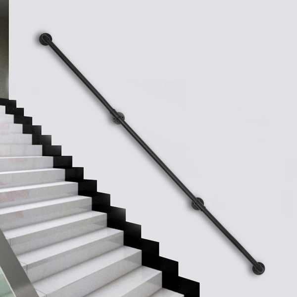 Rohrhandlauf, Heavy Duty Metall, tragfähig, 8ft, 3 Sektionen, Wandabstand: 8cmm, Schwarz