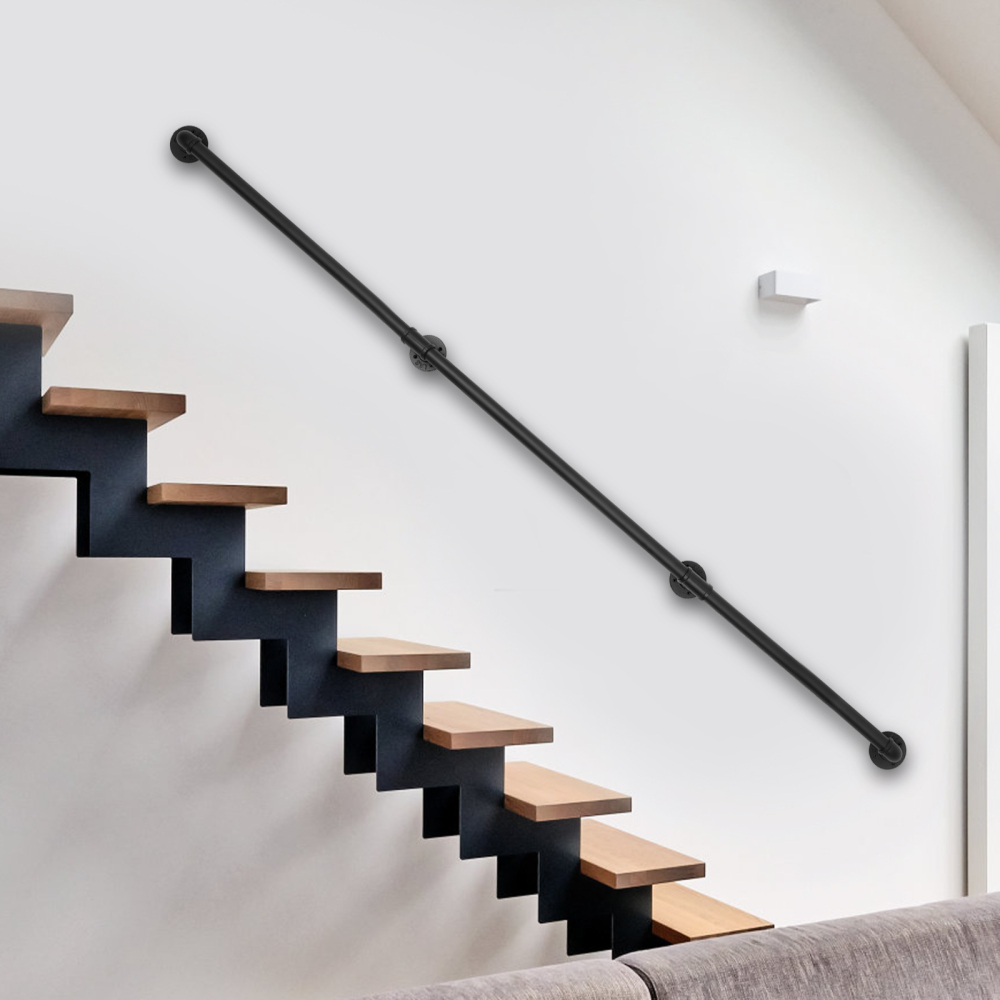 Rohrgeländer, hochbelastbares Metall mit Tragfähigkeit, stabile Konstruktion, 12 ft., 3 Abschnitte, Schwarz