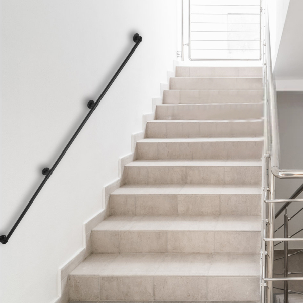 Rohrgeländer, hochbelastbares Metall mit Tragfähigkeit, stabile Konstruktion, 12 ft., 3 Abschnitte, Schwarz Rohrgeländer, hochbelastbares Metall mit Tragfähigkeit, stabile Konstruktion, 12 ft., 3 Abschnitte, Schwarz