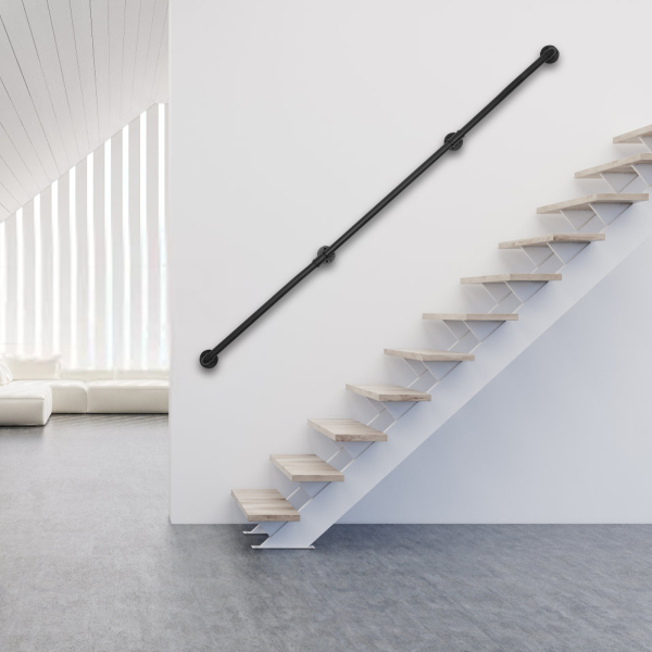 Rohrgeländer, hochbelastbares Metall mit Tragfähigkeit, stabile Konstruktion, 12 ft., 3 Abschnitte, Schwarz