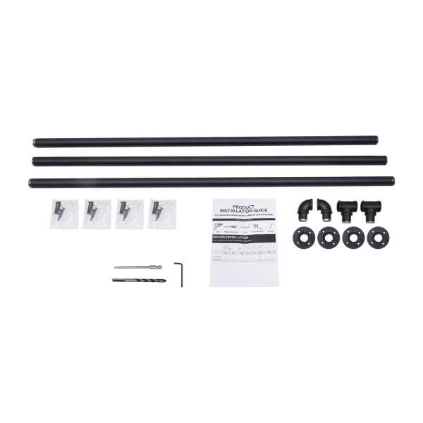 Rohrgeländer, hochbelastbares Metall mit Tragfähigkeit, stabile Konstruktion, 12 ft., 3 Abschnitte, Schwarz Rohrgeländer, hochbelastbares Metall mit Tragfähigkeit, stabile Konstruktion, 12 ft., 3 Abschnitte, Schwarz