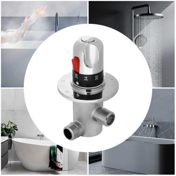 G1/2 Zoll Badezimmer-Eckventil, massives Kupfer, Silber, Dreiwege-Duschen-Umschaltventil, manuelles Duschen-Thermostat-Mischventil