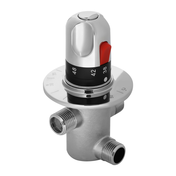G1/2 Zoll Badezimmer-Eckventil, massives Kupfer, Silber, Dreiwege-Duschen-Umschaltventil, manuelles Duschen-Thermostat-Mischventil