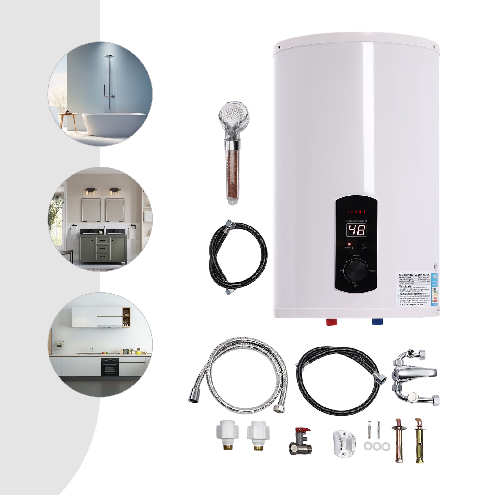 50L/80/100/120L 2KW 220V Elektroboiler Elektrospeicher Warmwasserbreiter mit Handbrause
