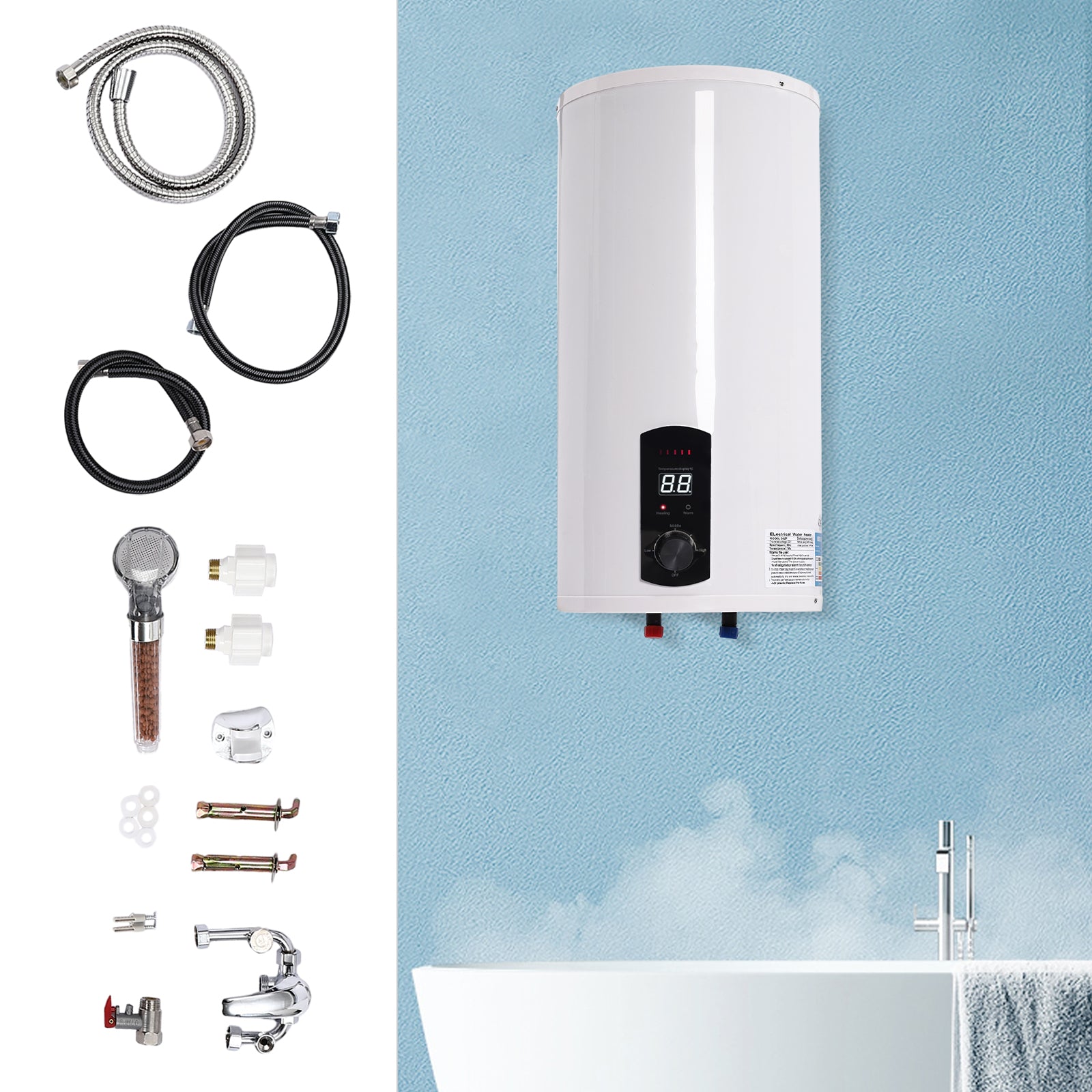 50L/80/100/120L 2KW 220V Elektroboiler Elektrospeicher Warmwasserbreiter mit Handbrause