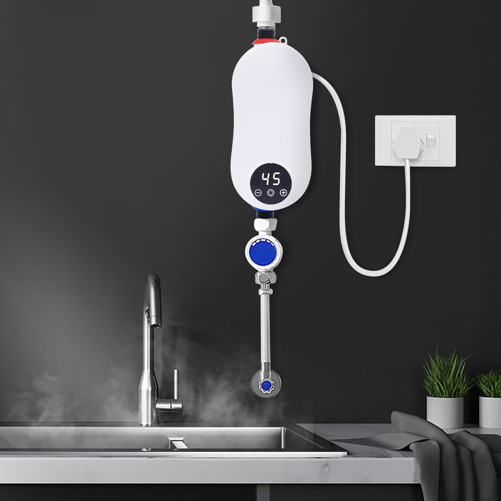 5500W Mini-elektrischer Instant-Warmwasserbereite LED-Anzeige 220 V IPX4 wasserdicht, schnelle Heizung, konstante Temperatur, Instant-Warmwasserbereiter für Küche