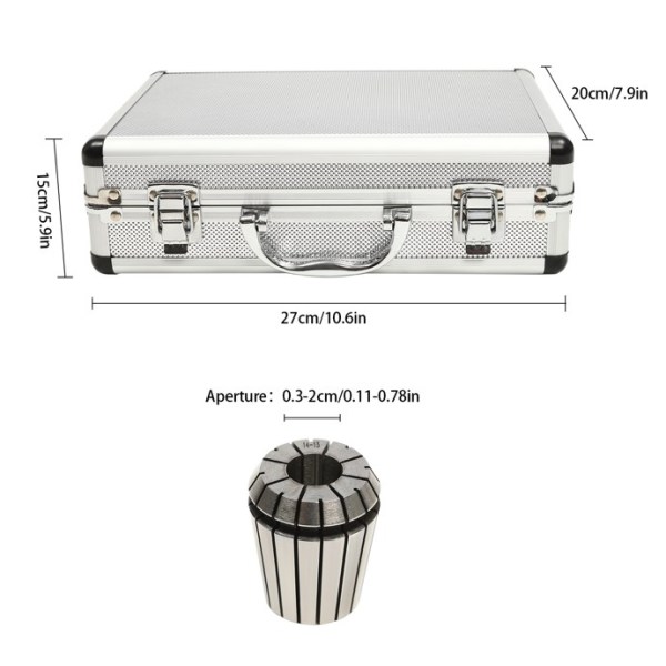Set mit 18 ER32-Spannzangen, 2 – 20 mm, ER32-Schraubenschlüssel, MT3-Schaft, mit Tragetasche aus Aluminiumlegierung, Graviermaschine