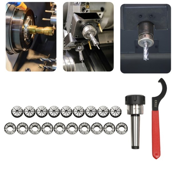 Set mit 18 ER32-Spannzangen, 2 – 20 mm, ER32-Schraubenschlüssel, MT3-Schaft, mit Tragetasche aus Aluminiumlegierung, Graviermaschine