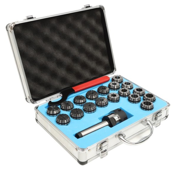 Set mit 18 ER32-Spannzangen, 2 – 20 mm, ER32-Schraubenschlüssel, MT3-Schaft, mit Tragetasche aus Aluminiumlegierung, Graviermaschine