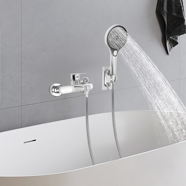 Mischventil-Duschbadewannenset, Badewannenhahn mit Handbrause, wandmontierter Badewannenhahn mit Duschkopf – Silber Mischventil-Duschbadewannenset, Badewannenhahn mit Handbrause, wandmontierter Badewannenhahn mit Duschkopf – Silber