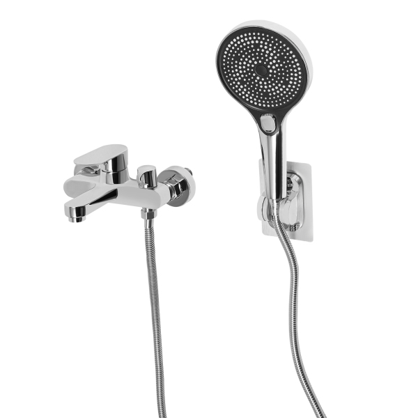 Mischventil-Duschbadewannenset, Badewannenhahn mit Handbrause, wandmontierter Badewannenhahn mit Duschkopf – Silber