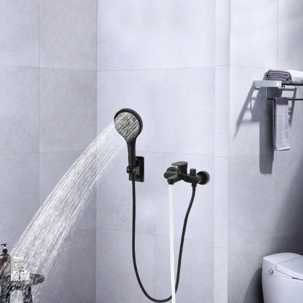 Mischventil-Duschbadewannenset, Badewannenhahn mit Handbrause, wandmontierter Badewannenhahn mit Duschkopf – Schwarz