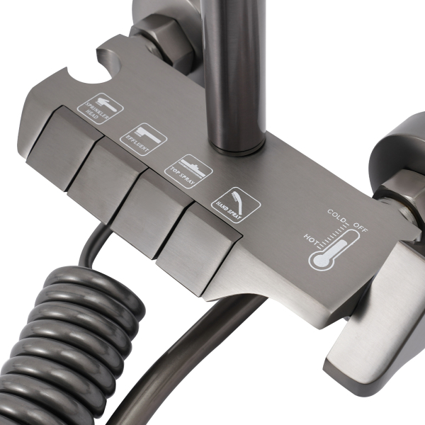 Thermostatisches 4-Wege-Duschset, Duschköpfe mit Handbrause, Hochdruck-Wasserpistole, höhenverstellbare Duschkombination