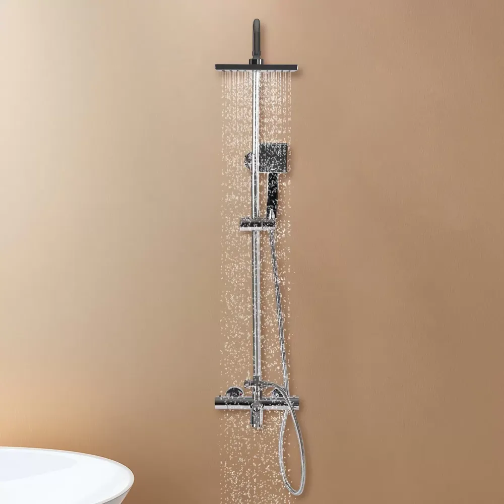 Duschsystem mit Thermostat, 304 Edelstahl Regen Dusche Dusche Armatur Set Bad Wasserhahn Thermostat Kupfer für Badezimmer