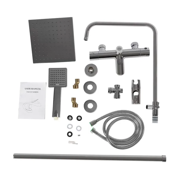 Duschsystem mit Thermostat, 304 Edelstahl Regen Dusche Dusche Armatur Set Bad Wasserhahn Thermostat Kupfer für Badezimmer