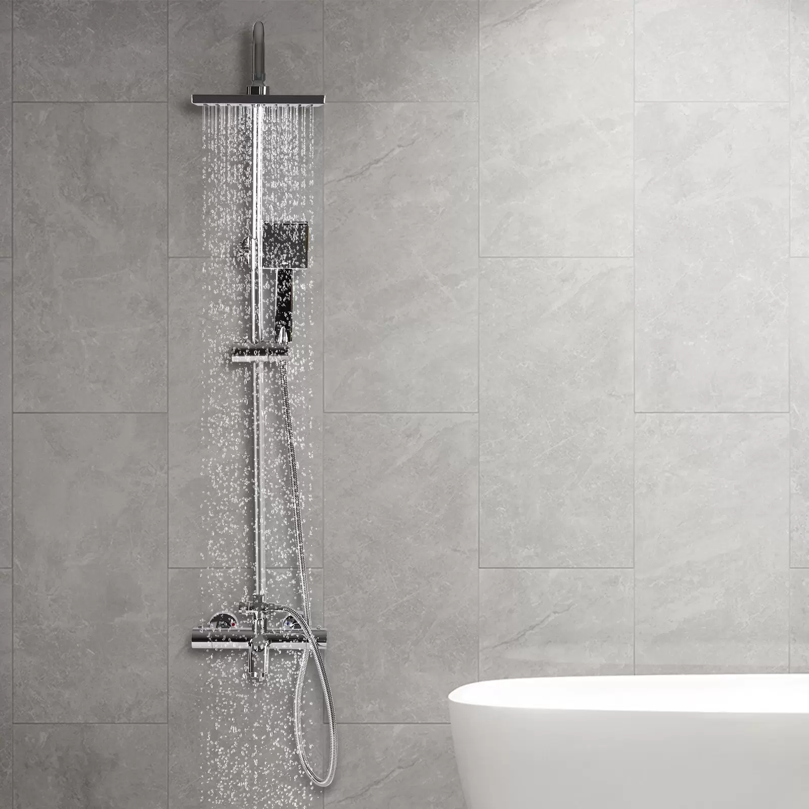 Duschsystem mit Thermostat, 304 Edelstahl Regen Dusche Dusche Armatur Set Bad Wasserhahn Thermostat Kupfer für Badezimmer