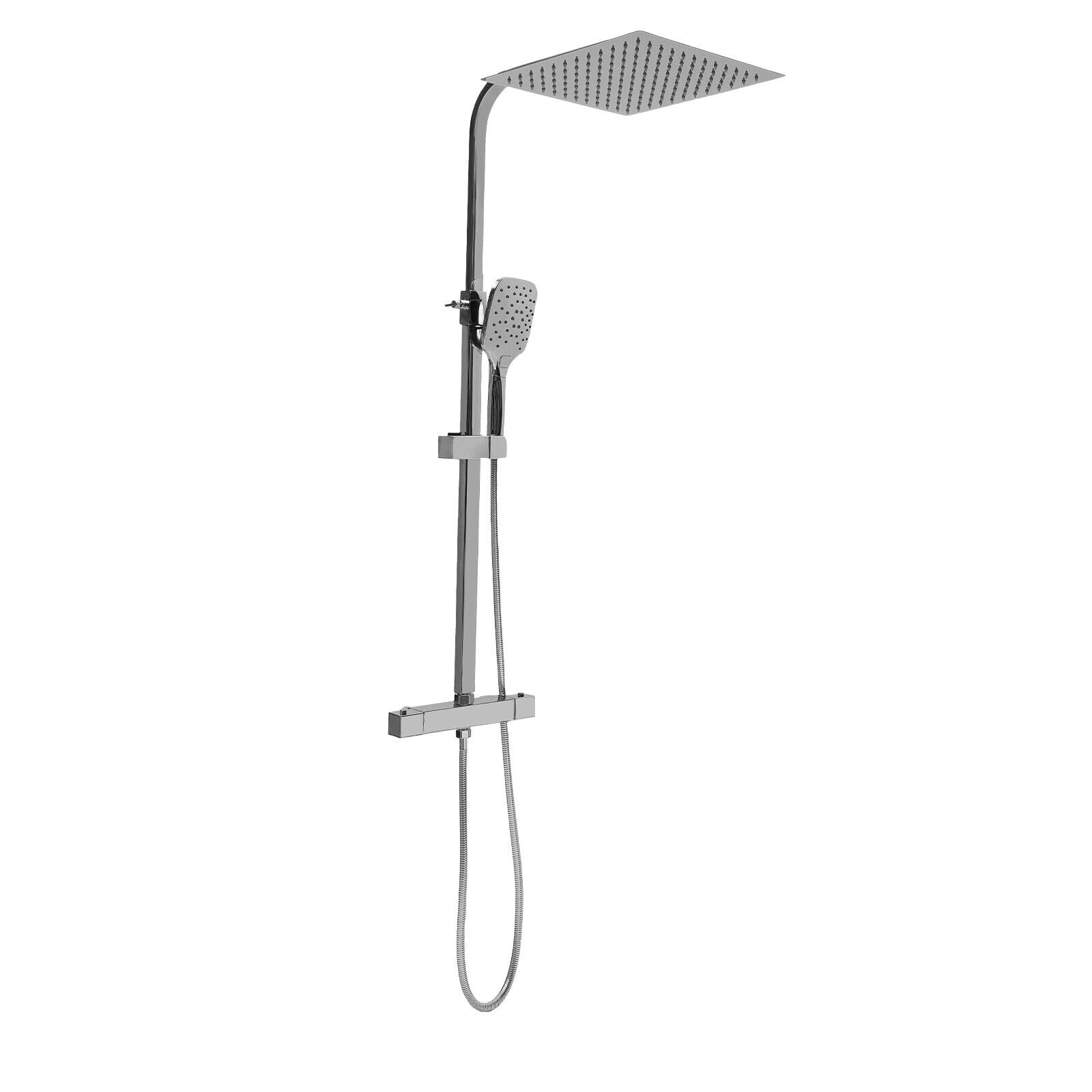 Duschset mit Thermostat Duscharmatur Duschsystem Regendusche 30cm Handbrause mit 3-Strahlarten Regenwalddusche