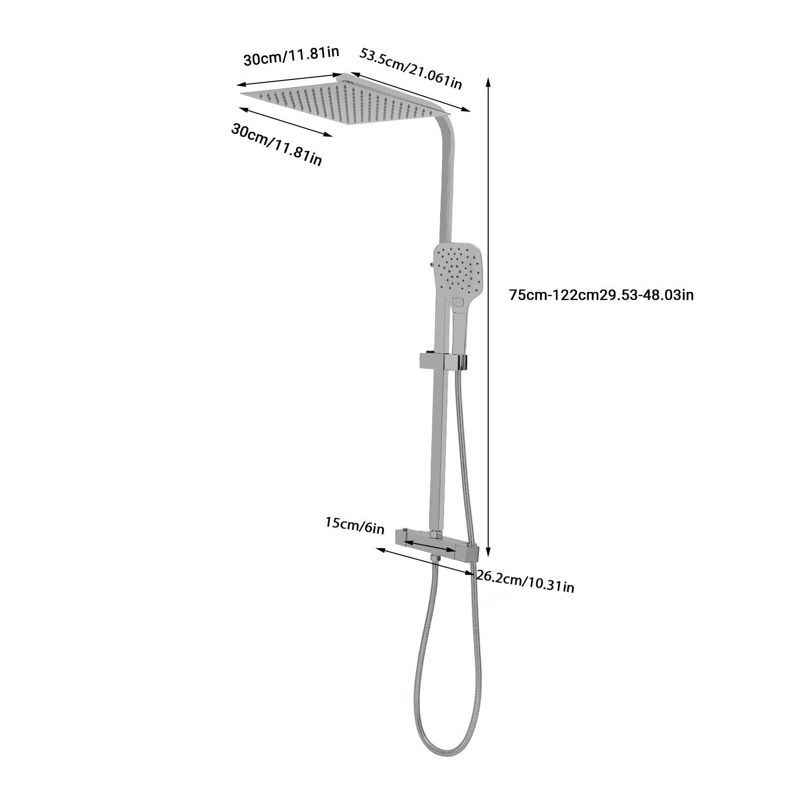 Duschset mit Thermostat Duscharmatur Duschsystem Regendusche 30cm Handbrause mit 3-Strahlarten Regenwalddusche