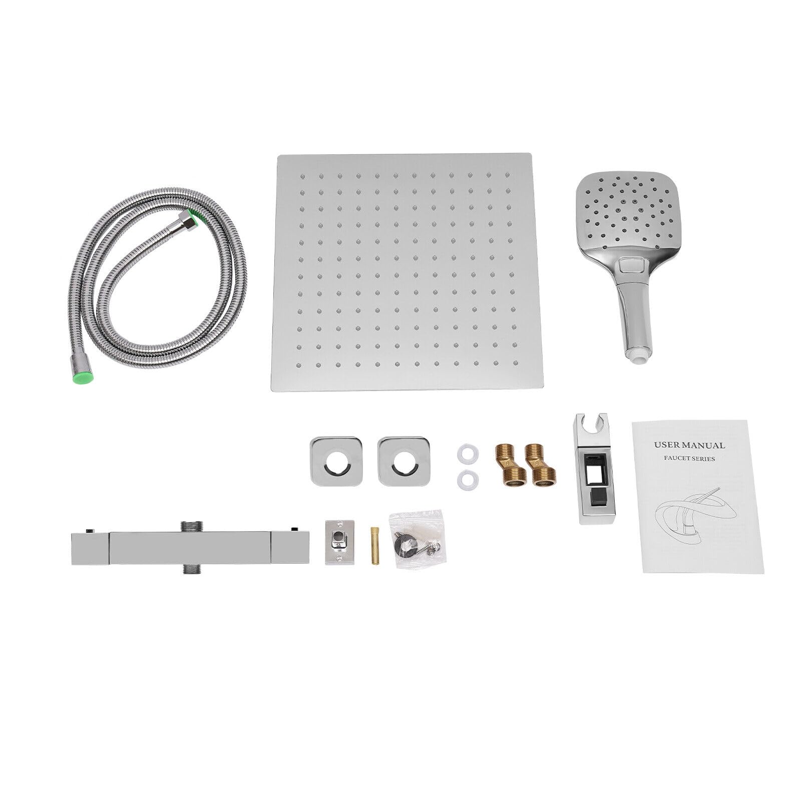 Duschset mit Thermostat Duscharmatur Duschsystem Regendusche 30cm Handbrause mit 3-Strahlarten Regenwalddusche