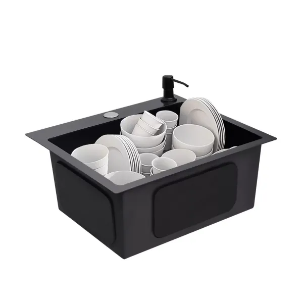 Spüle Schwarz 40 x 45 cm Einbauspüle Einzelbecken Rechteckige Küchenspüle + Seifenspender Spüle Schwarz 40 x 45 cm Einbauspüle Einzelbecken Rechteckige Küchenspüle + Seifenspender