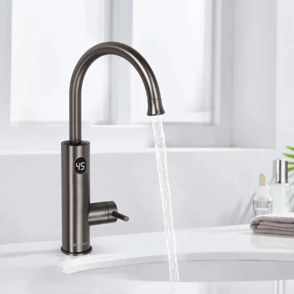 3,2 kW elektrische Warmwasserhähne, schnelles Aufheizen, sofortige Erwärmung, 360 °, intelligente Digitalanzeige, grau