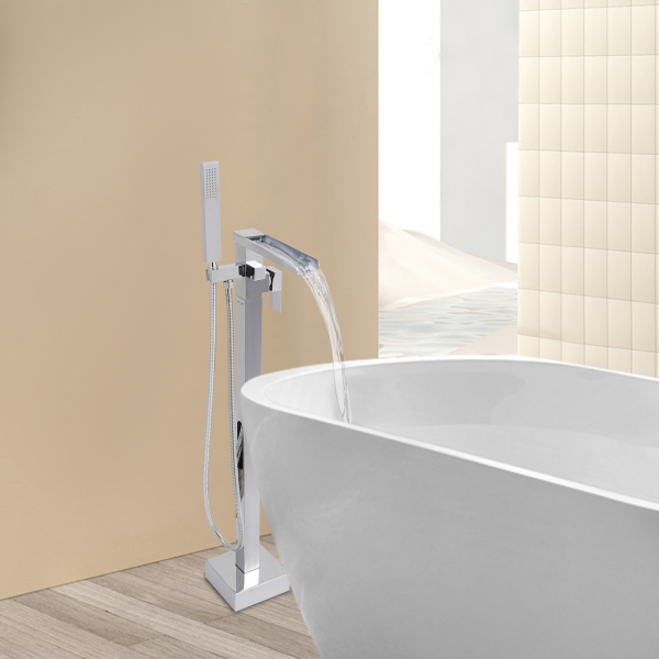 Freistehende Badewannenarmatur, Armatur mit Handbrause, Badewannenarmatur für Badezimmer in Privathaushalten und Luxushotels – Silber