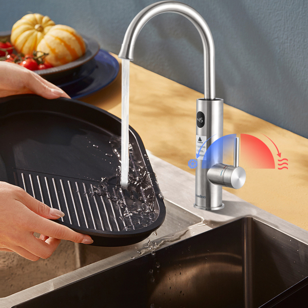 CNCEST Elektrisch beheizbarer Wasserhahn, Elektrischer Wasserhahn mit Temperaturanzeige, Küchenarmatur aus Edelstahl CNCEST Elektrisch beheizbarer Wasserhahn, Elektrischer Wasserhahn mit Temperaturanzeige, Küchenarmatur aus Edelstahl