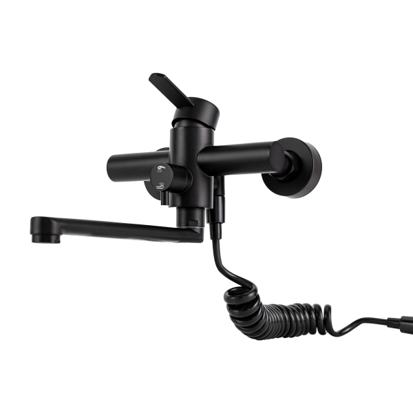 CNCEST 360° drehbar Küchenarmatur Wandmontage Wandmischbatterie mit Spritzpistole und 3 Wasserstrahlarten