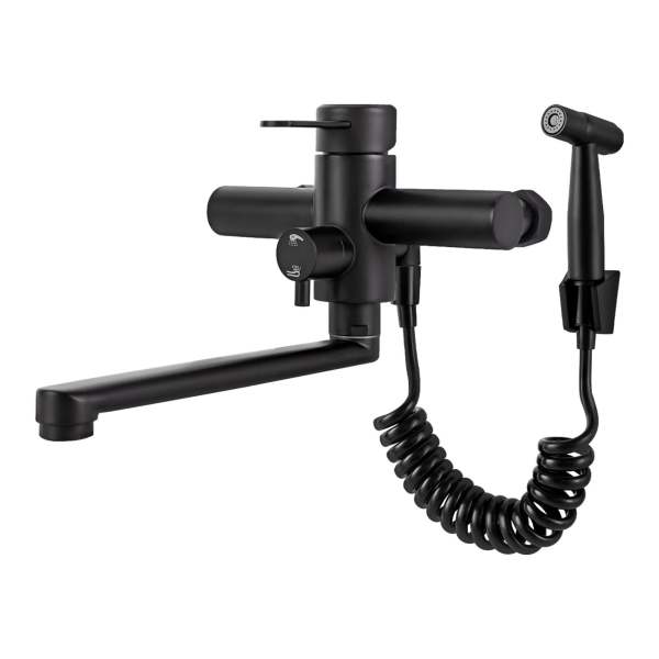 CNCEST 360° drehbar Küchenarmatur Wandmontage Wandmischbatterie mit Spritzpistole und 3 Wasserstrahlarten