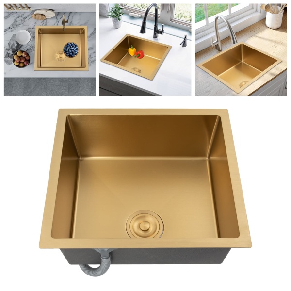 Küchenspüle 50 x 45 cm Spüle mit Ablauffilter Edelstahl (Gold)