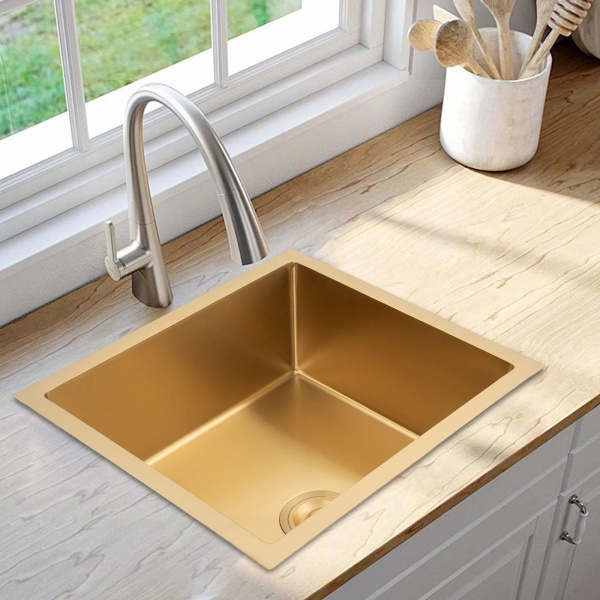 Küchenspüle 50 x 45 cm Spüle mit Ablauffilter Edelstahl (Gold)