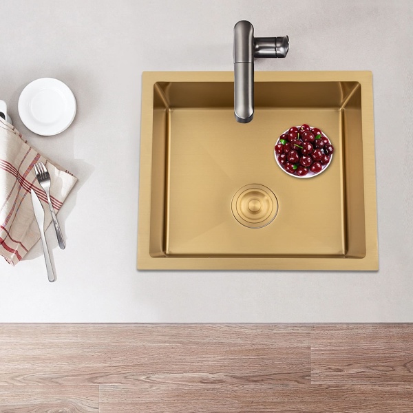 Küchenspüle 50 x 45 cm Spüle mit Ablauffilter Edelstahl (Gold)