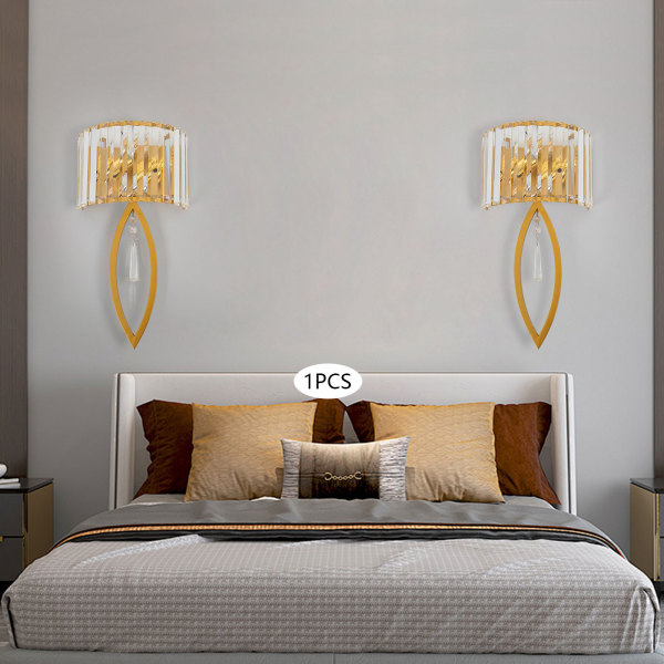 Kristall-Wandlampe, goldene Wandlampe, Wandlampe, geeignet für Eingangstüren, Schlafzimmer, Wohnzimmer, Esszimmer, Arbeitszimmer, 2 Hochleistungs-E14-Glühbirnen