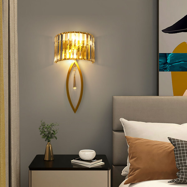 Kristall-Wandlampe, goldene Wandlampe, Wandlampe, geeignet für Eingangstüren, Schlafzimmer, Wohnzimmer, Esszimmer, Arbeitszimmer, 2 Hochleistungs-E14-Glühbirnen