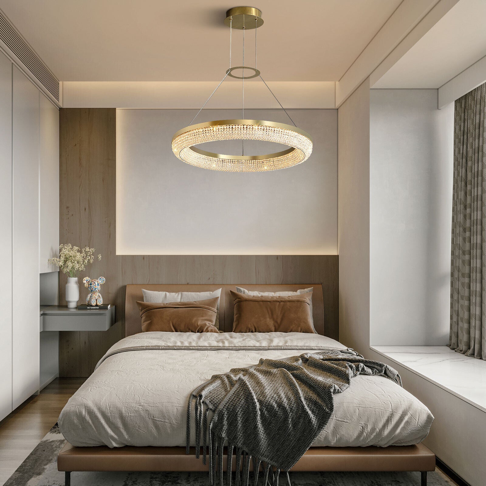 Moderne Kristall Kronleuchter Gold LED Deckenleuchte, Rund Esszimmer , Ring Wohnzimmer Kronleuchter [Energieklasse A+]