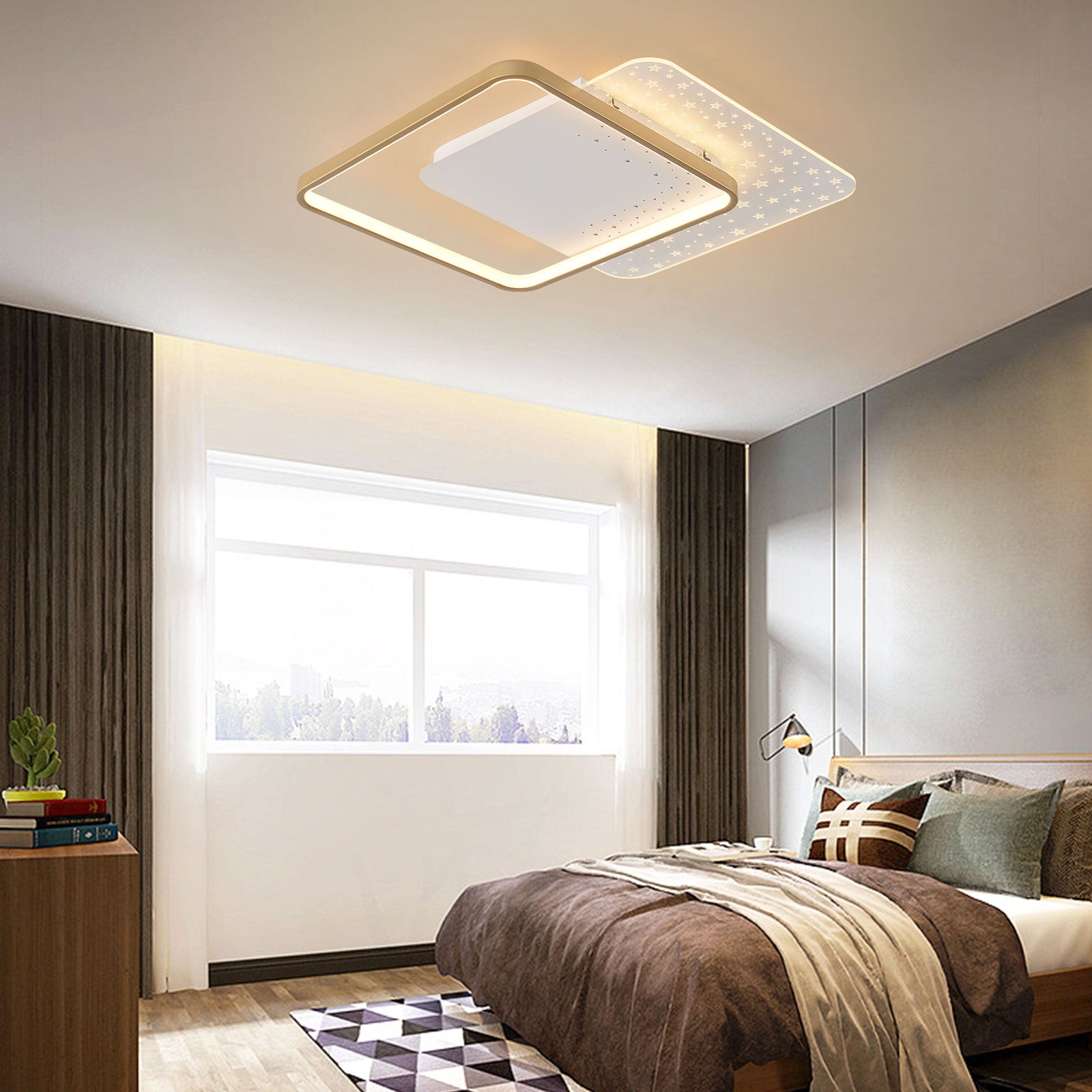 Schlafzimmer Quadrat Lampe LED Deckenleuchte Befestigung 3-Farbe +Fernbedienung