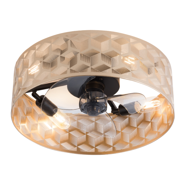 18-Zoll-Ventilator-Kronleuchter, Gold, Decke, keine Lichtquelle, E27 x 4, Wechselrichter mit Fernbedienung, geeignet Gold