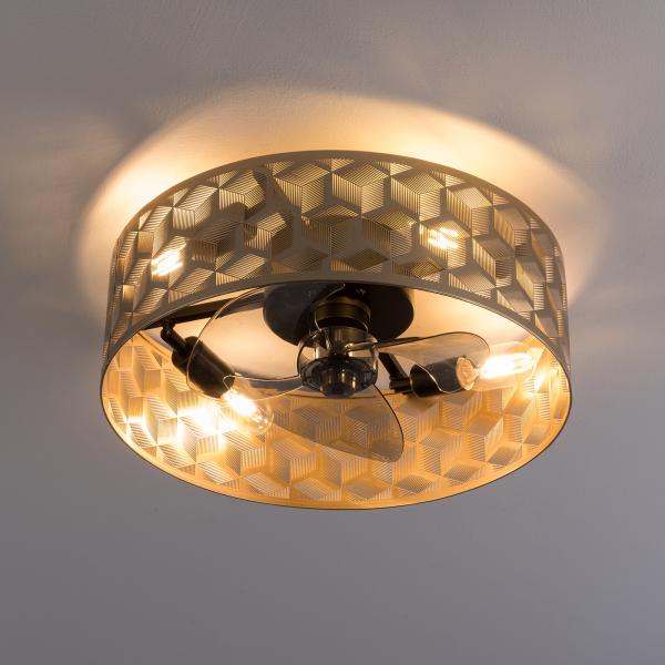 18-Zoll-Ventilator-Kronleuchter, Gold, Decke, keine Lichtquelle, E27 x 4, Wechselrichter mit Fernbedienung, geeignet Gold