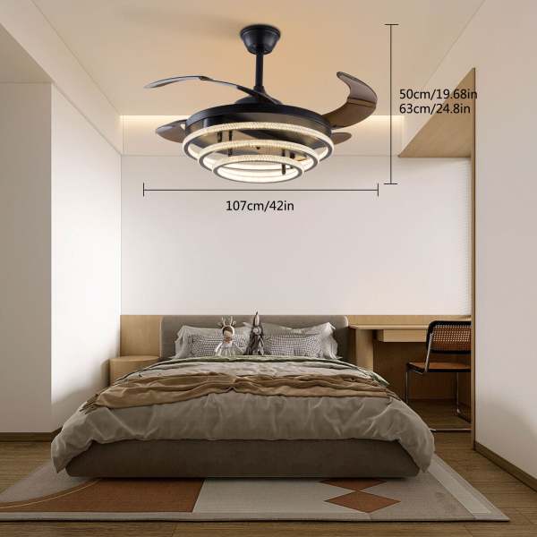Deckenventilator mit LED Beleuchtung Dimmbar Lüfter Kronleuchter Fernbedienung