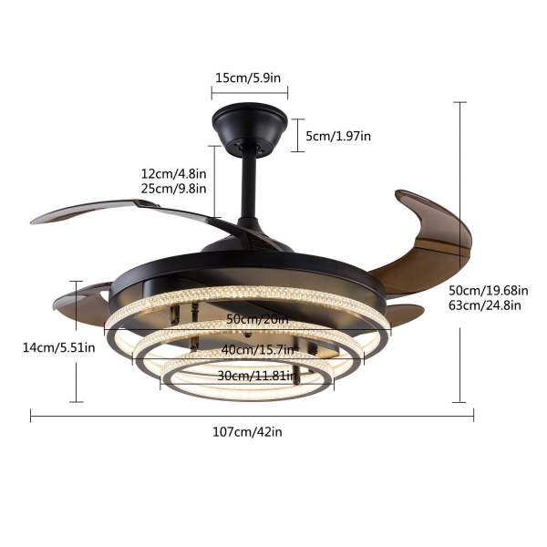 Deckenventilator mit LED Beleuchtung Dimmbar Lüfter Kronleuchter Fernbedienung