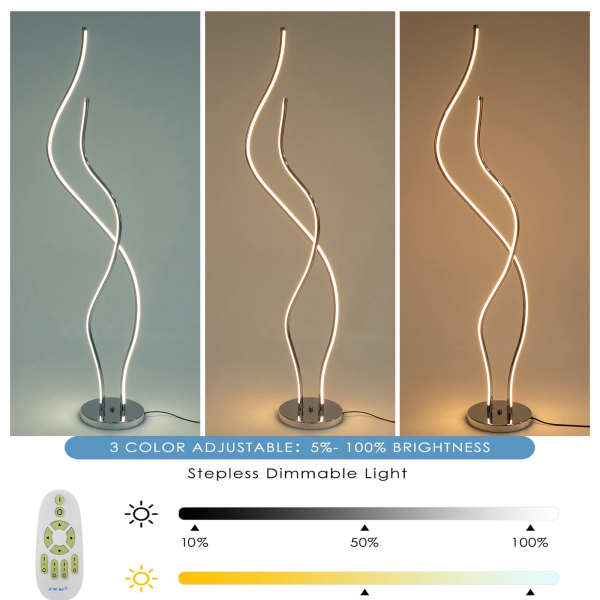 Stehleuchte, Spiralleuchte, 1,3 m hohe LED-Stehleuchte, silberfarben