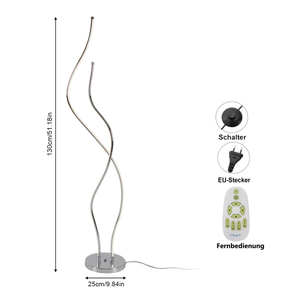 Stehleuchte, Spiralleuchte, 1,3 m hohe LED-Stehleuchte, silberfarben