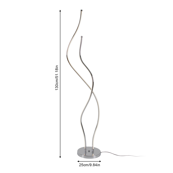 Stehleuchte, Spiralleuchte, 1,3 m hohe LED-Stehleuchte, silberfarben