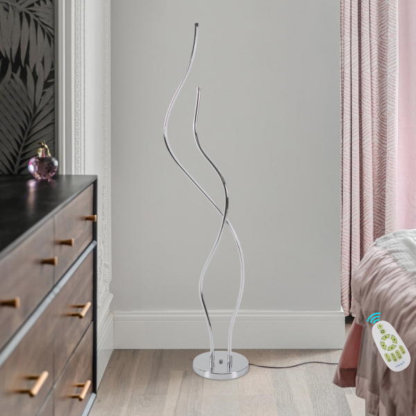 Stehleuchte, Spiralleuchte, 1,3 m hohe LED-Stehleuchte, silberfarben
