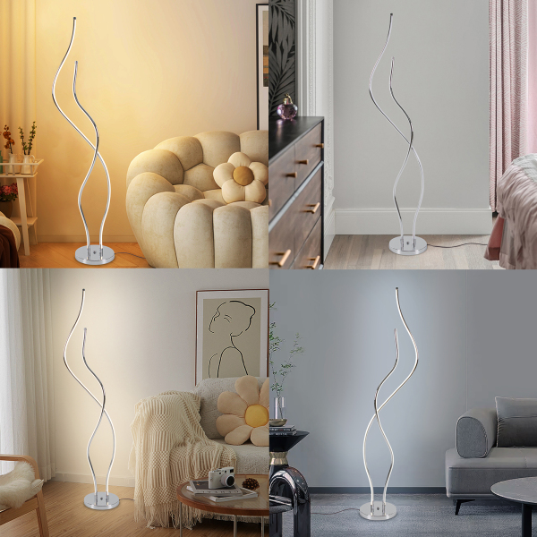 Stehleuchte, Spiralleuchte, 1,3 m hohe LED-Stehleuchte, silberfarben