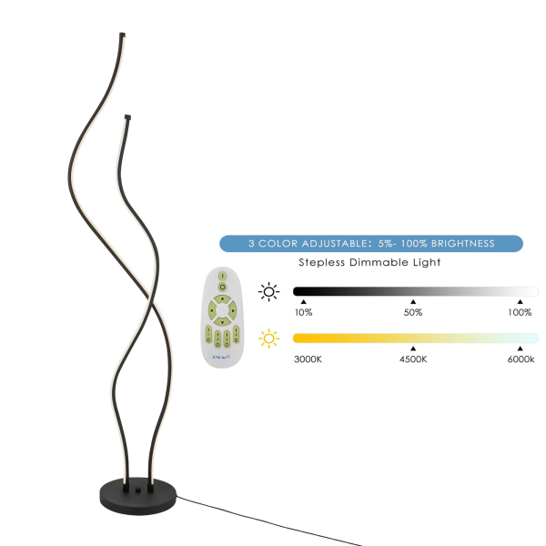 51,18 Zoll Stehlampe mit Fernbedienung Spirallampe Rostfreie und langlebige LED-Stehlampe für Wohnzimmer Restaurants Schwarz